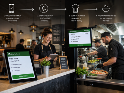 Mobile QR ordering connected to kitchen preparation workflow