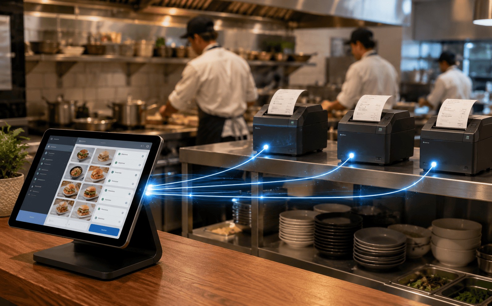 Kitchen printer and F&B order preparation flow