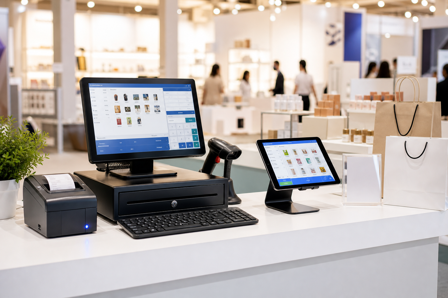 Temporary event sales counter with POS rental setup
