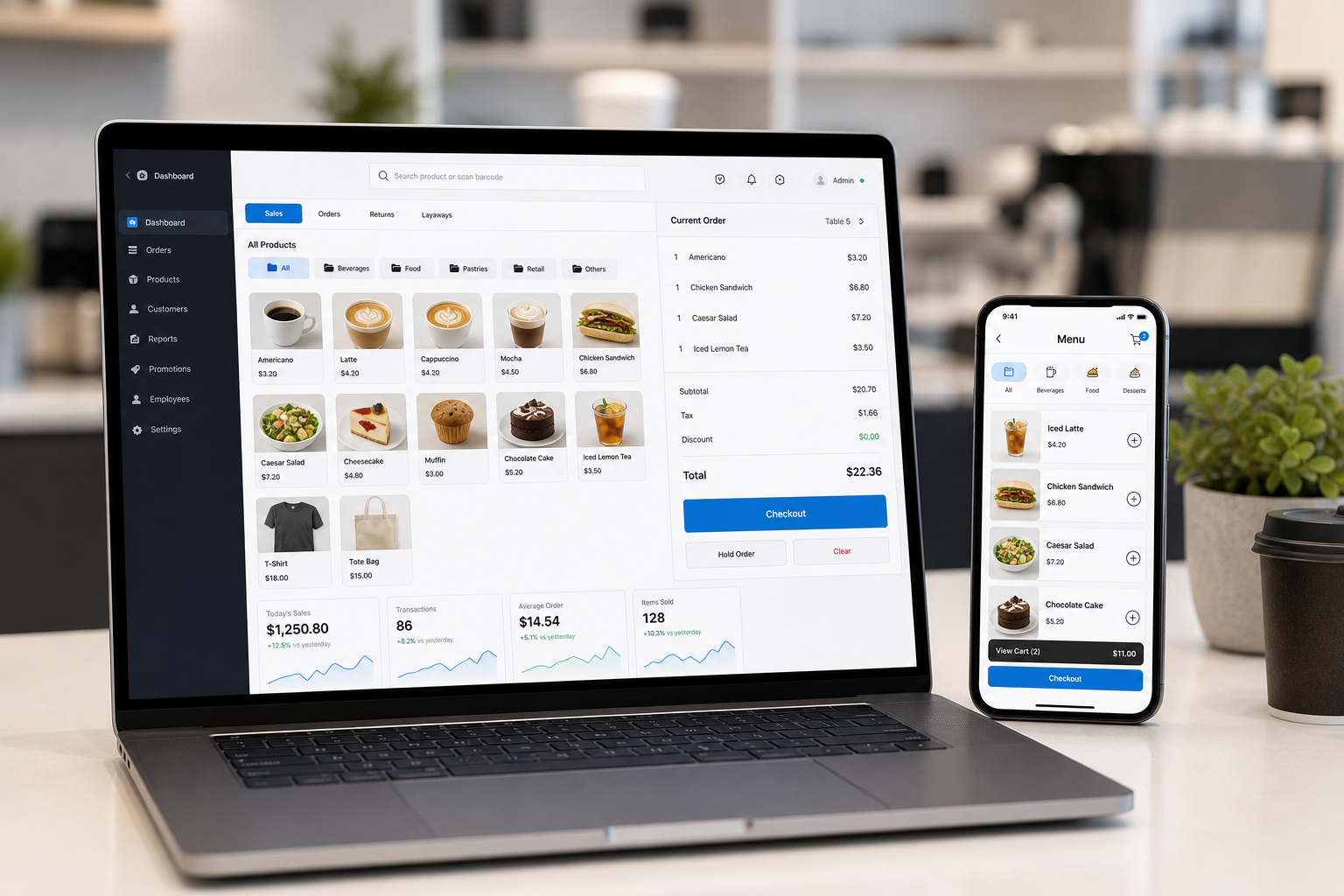 POS Web browser POS and mobile self-ordering cloud workflow