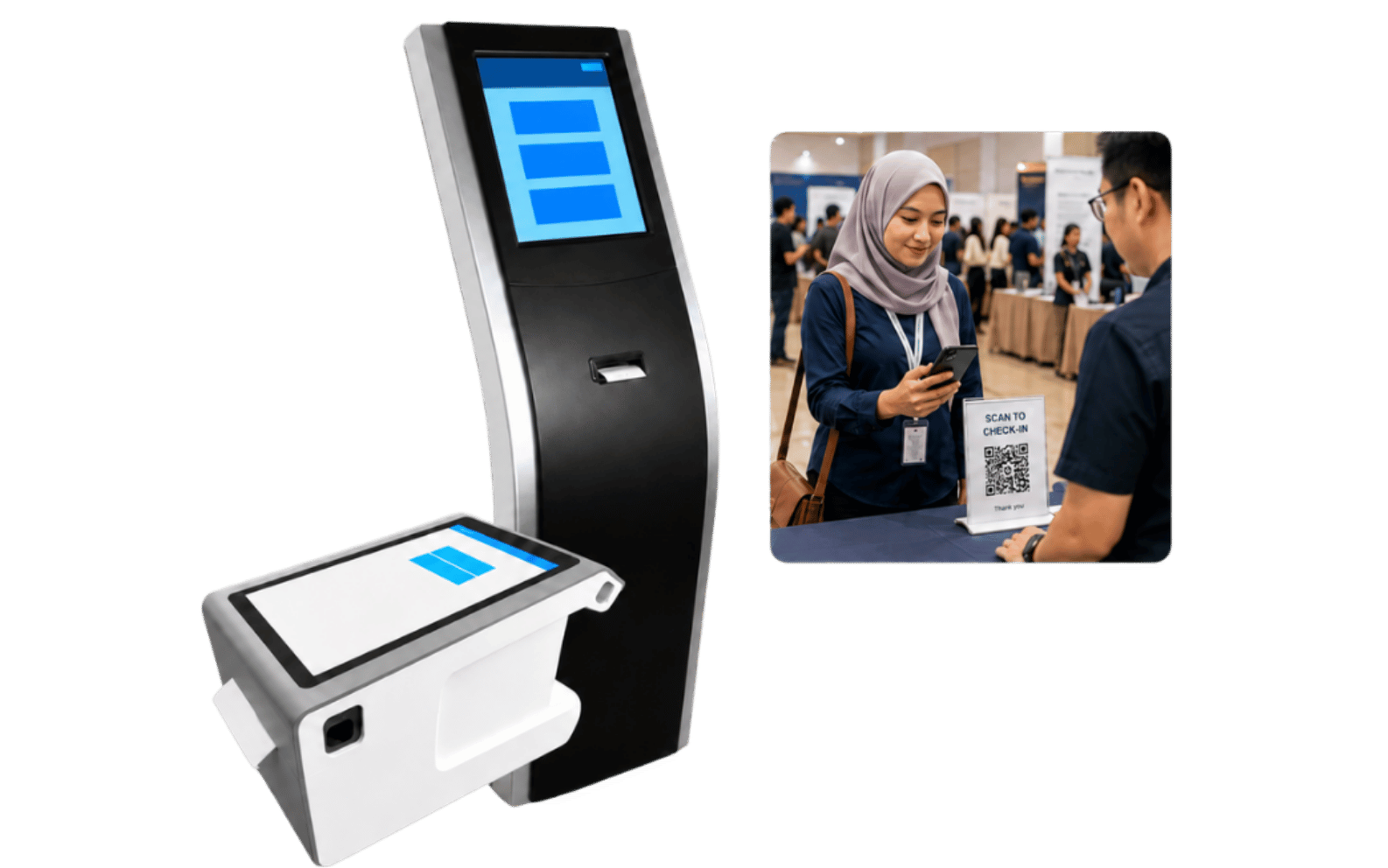 Q-Kiosk queue ticket kiosk with touchscreen and built-in ticket printer