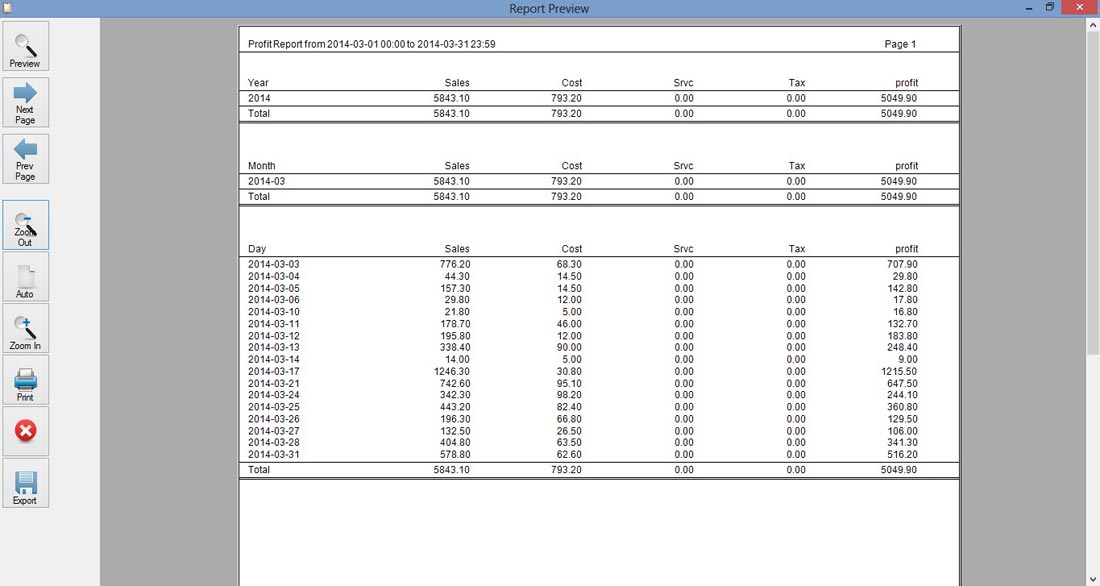 pos system sales report sample