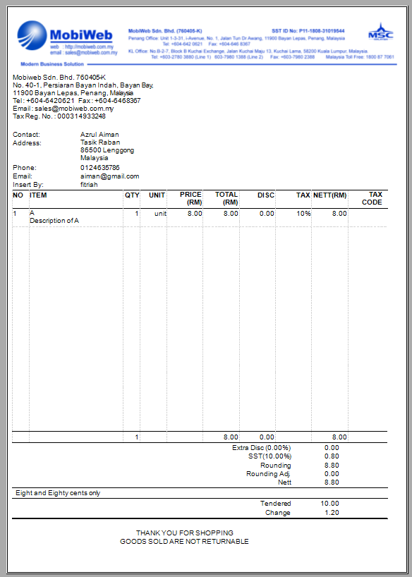 full tax invoice layout pos system