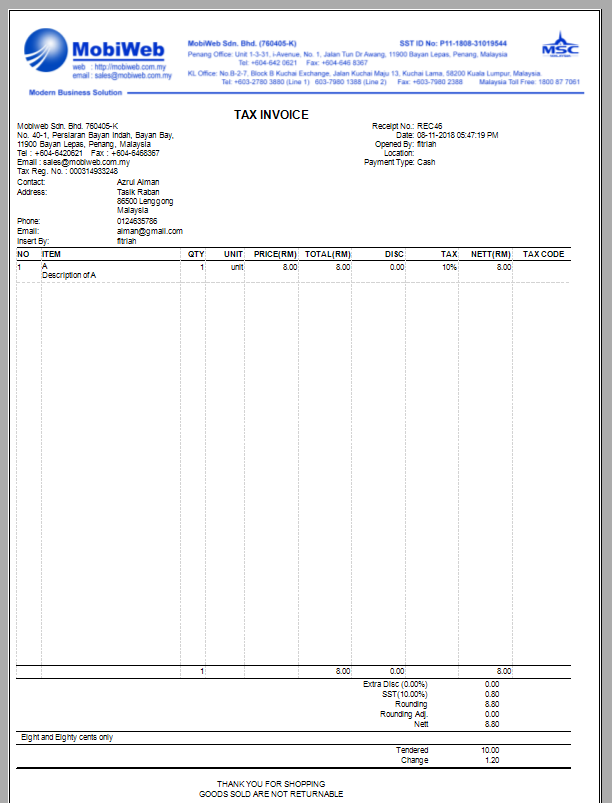 full tax invoice layout pos market
