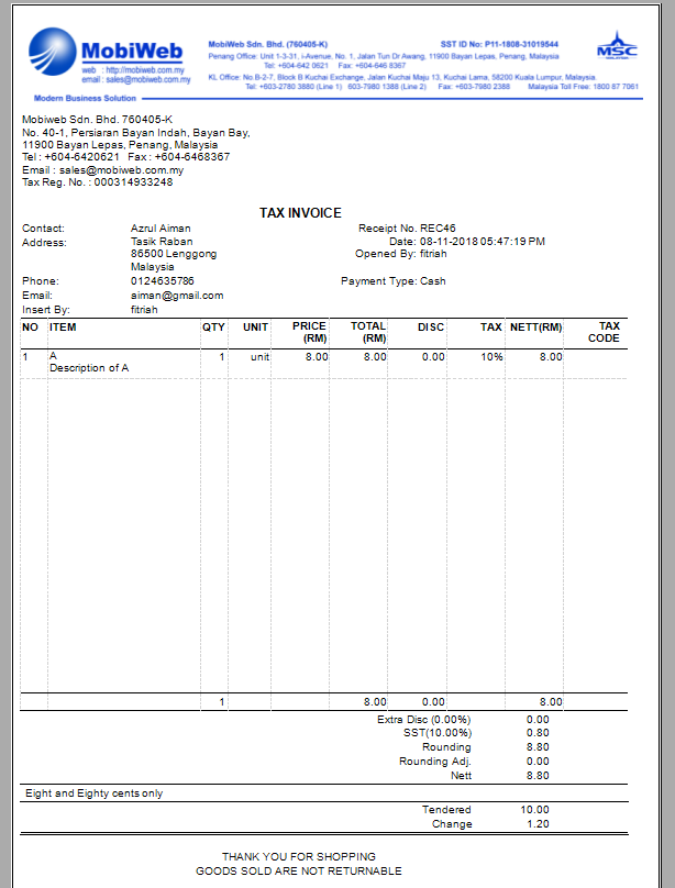 Invoice Template Singapore