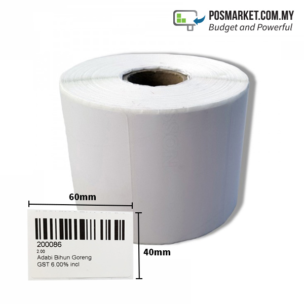Barcode Direct Thermal Label 60mm x 40mm – 5 rolls – POS Market POS System